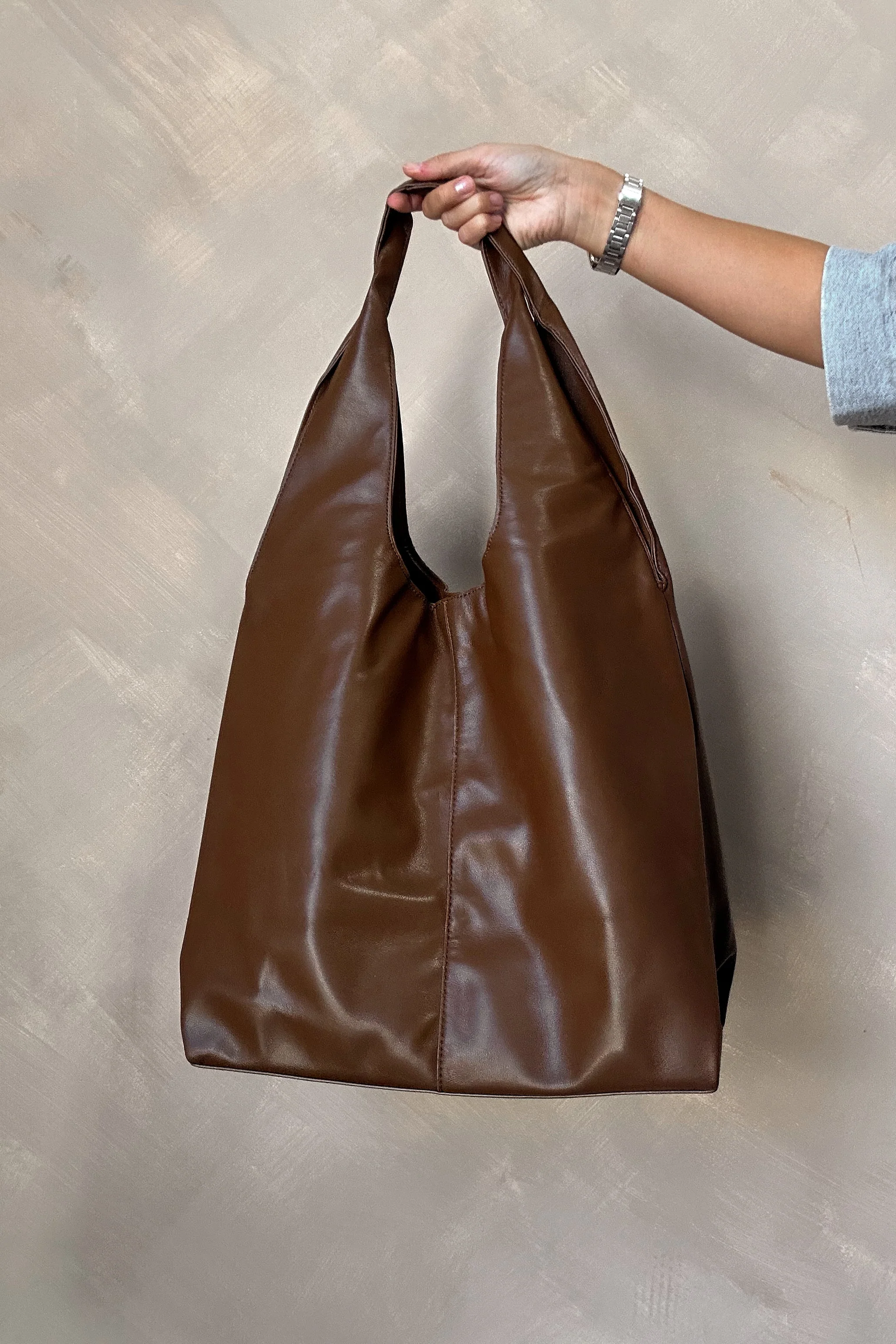 Faye Brown Faux Leather Tote Purse - Image 5