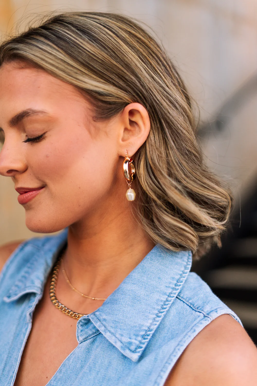 Patricia Gold Hoop Pearl Dangle Earring - Image 6