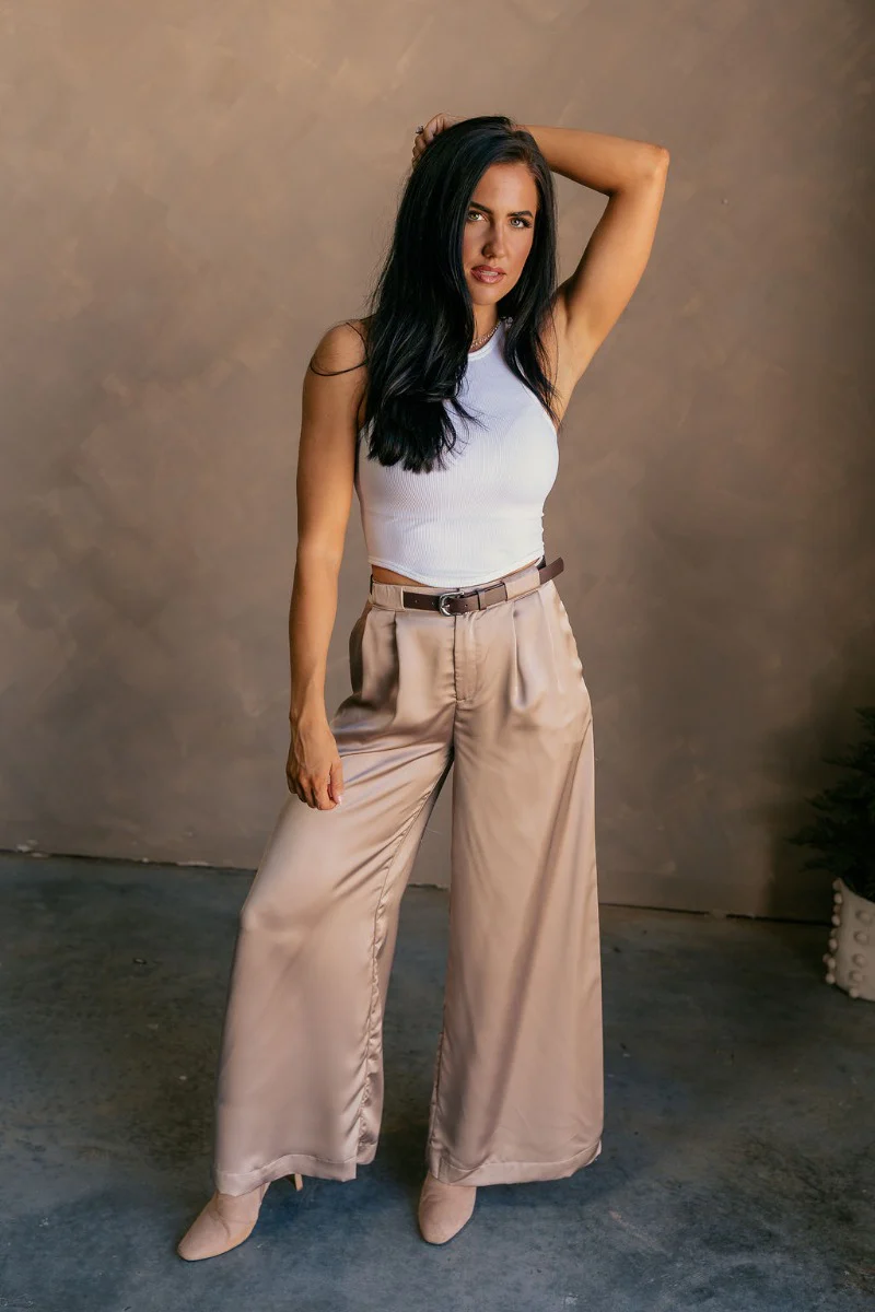 Felicity Taupe Satin Wide Leg Pants