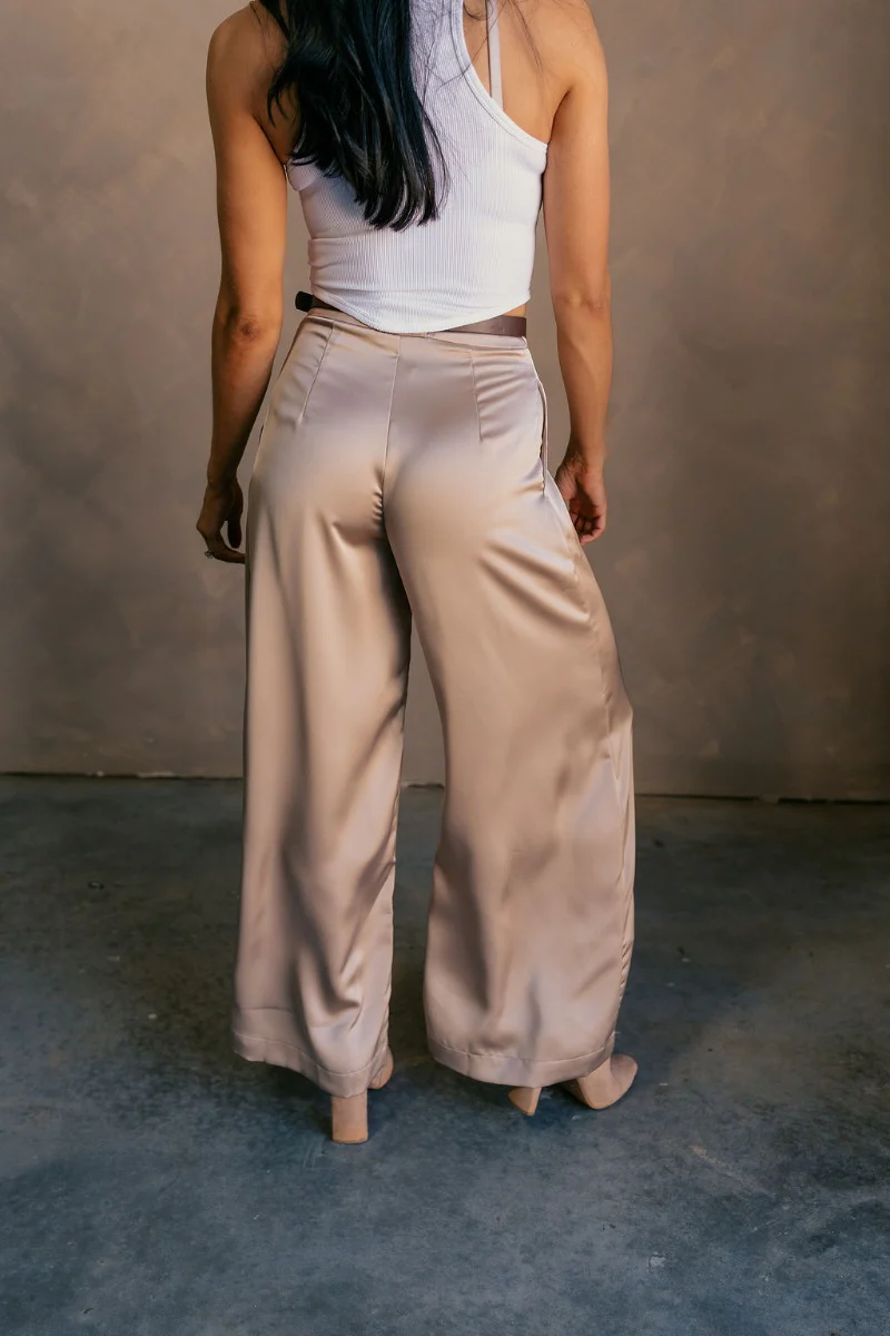 Felicity Taupe Satin Wide Leg Pants - Image 7