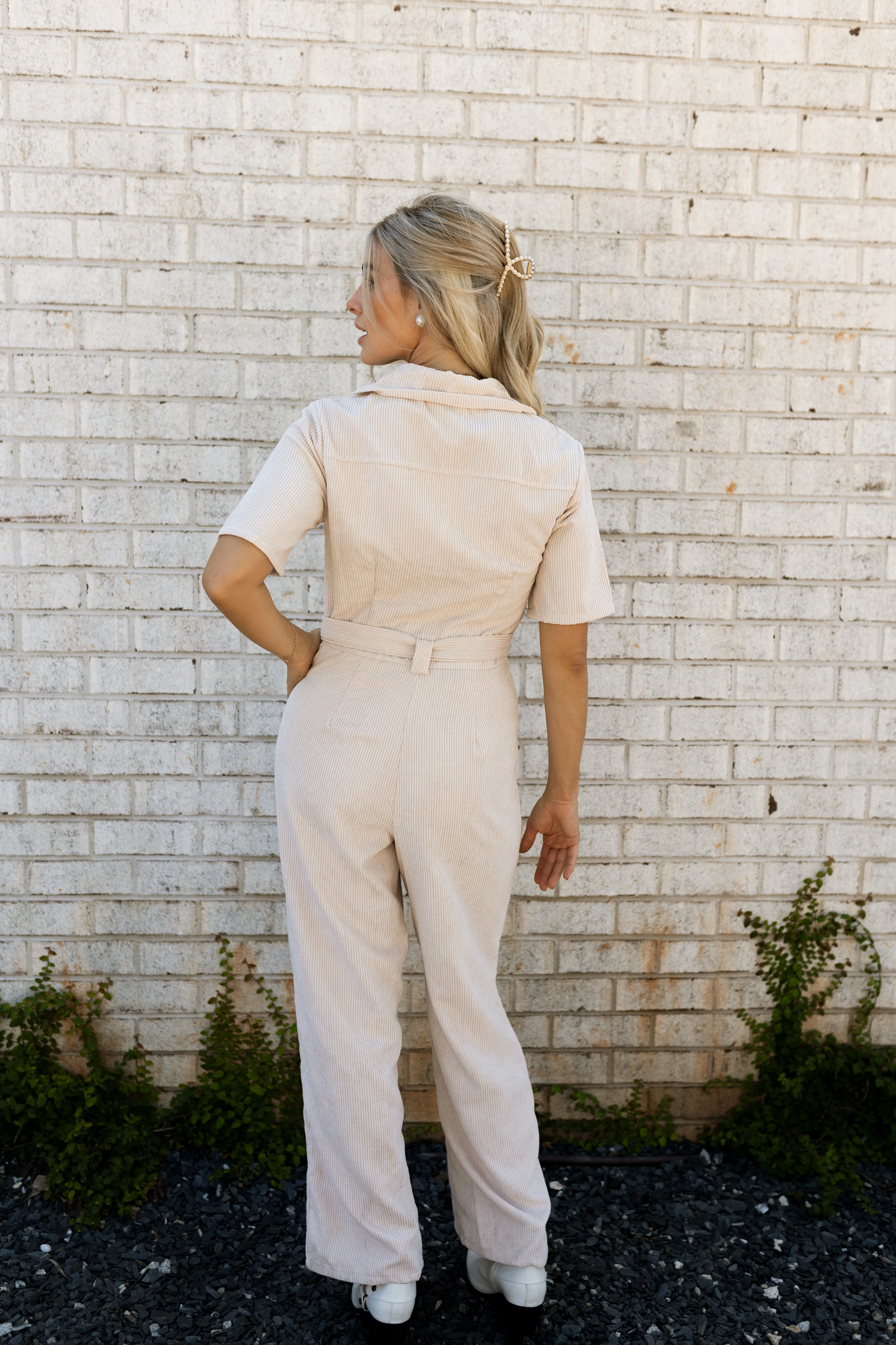 Finley Cream Corduroy Jumpsuit - Image 3