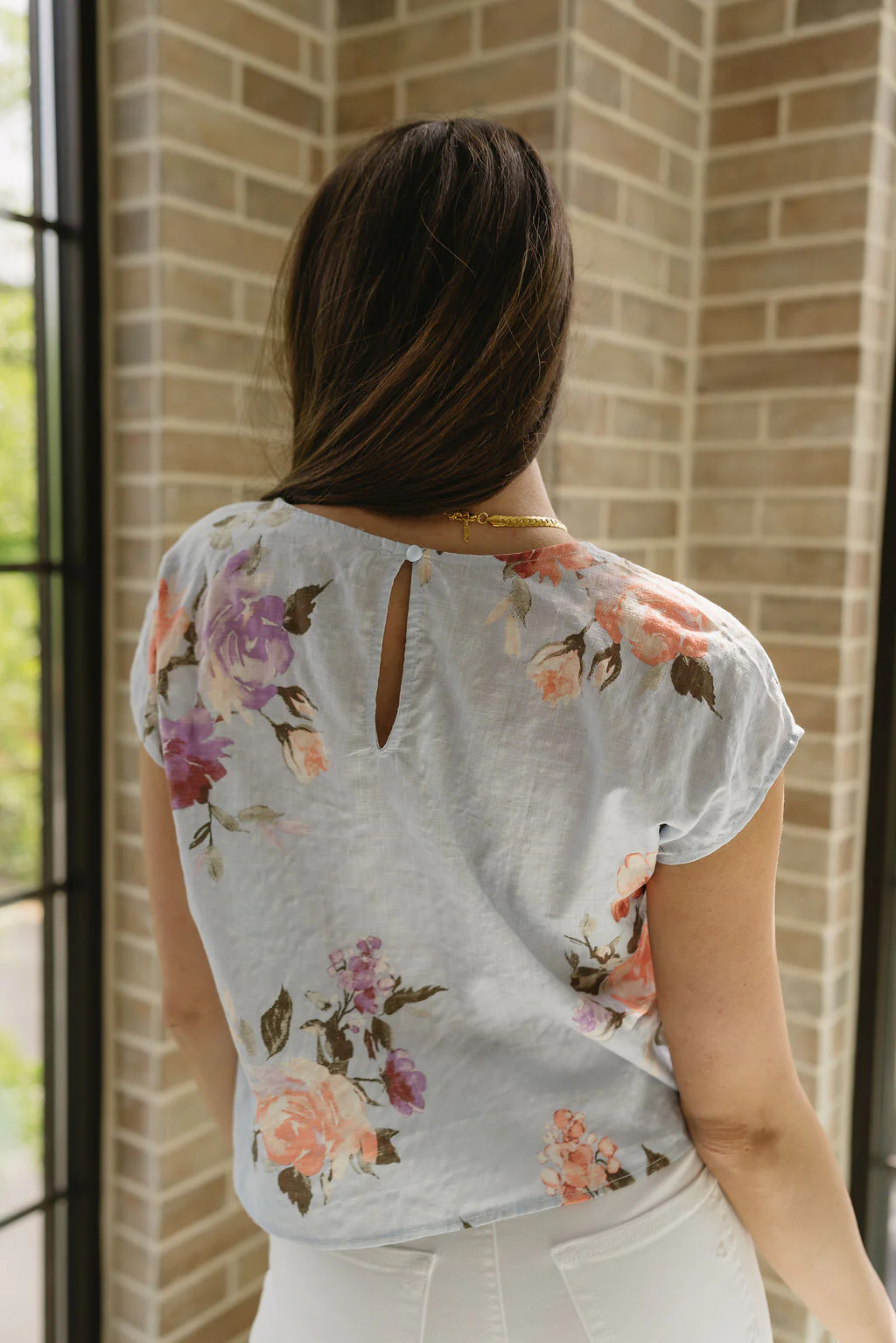 Flora Light Blue & Pink Floral Short Sleeve Top - Image 4