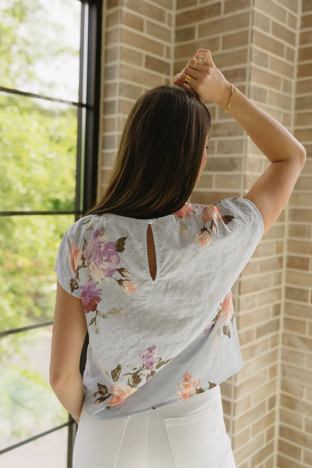 Flora Light Blue & Pink Floral Short Sleeve Top - Image 9