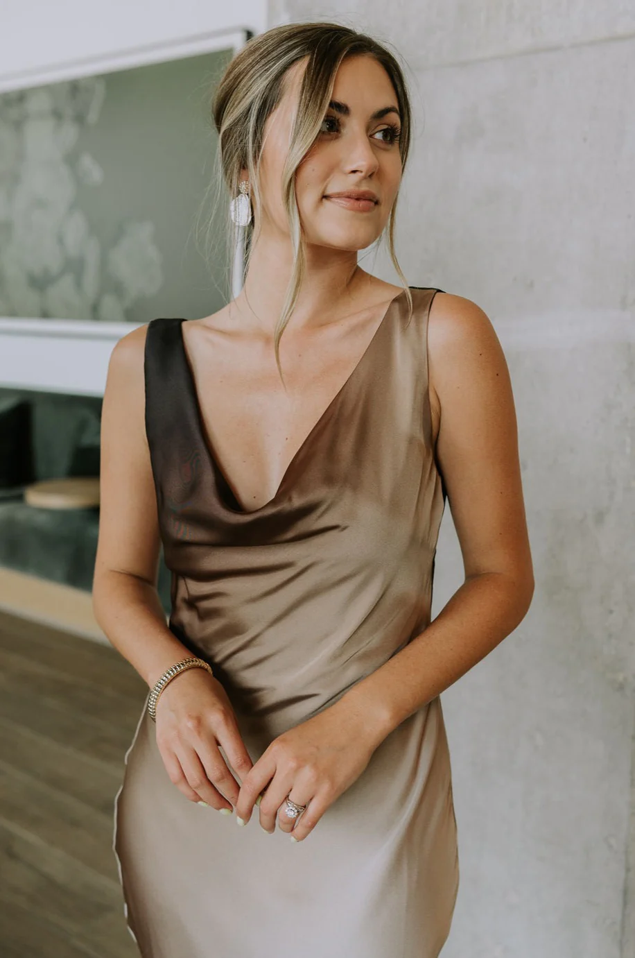 Franceska Taupe Ombre Satin Midi Dress - Image 7