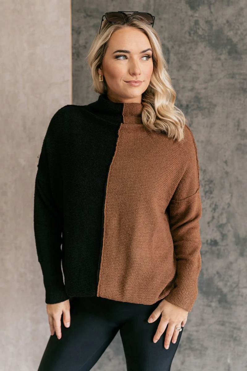 Freya Brown & Black Color Block Long Sleeve Sweater - Image 2