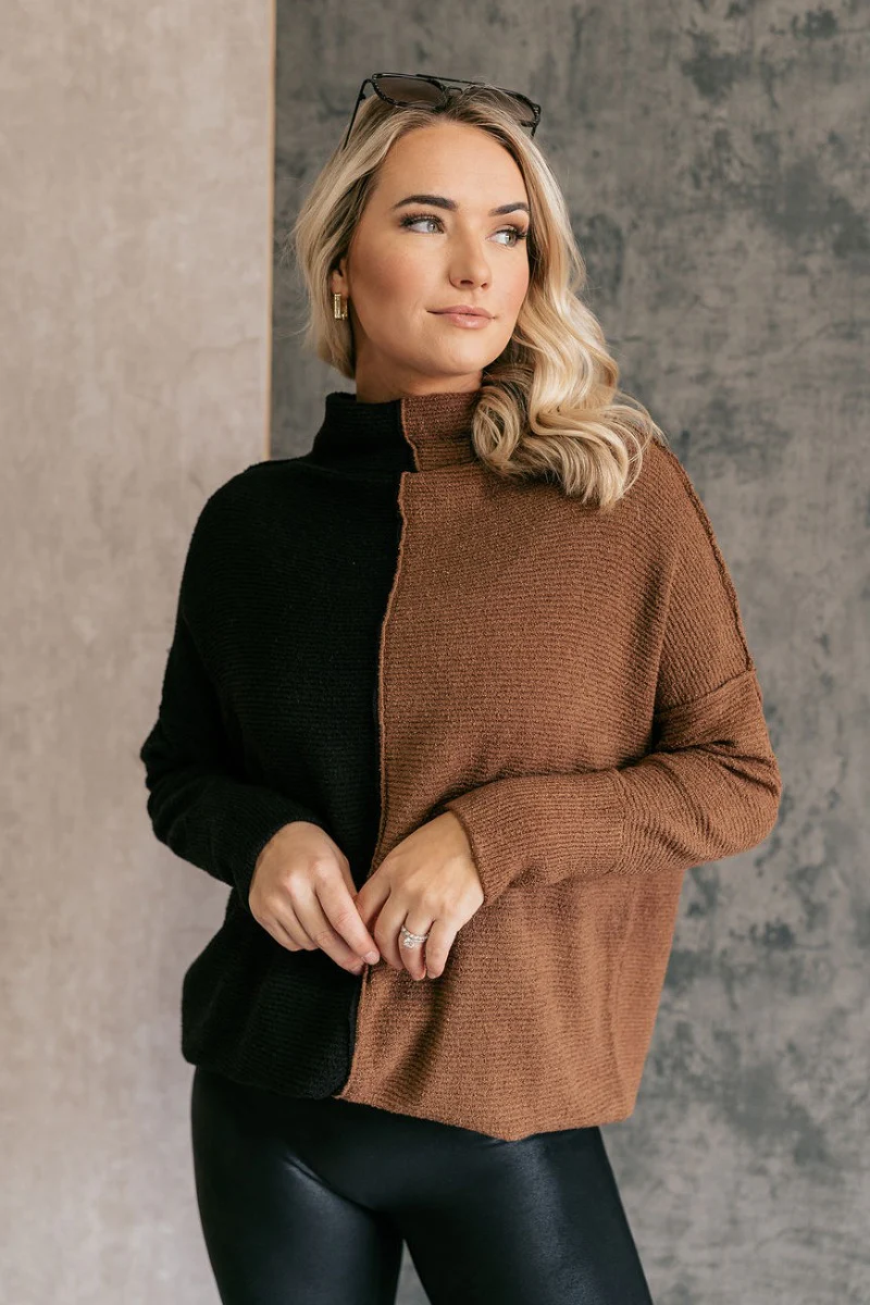 Freya Brown & Black Color Block Long Sleeve Sweater - Image 3