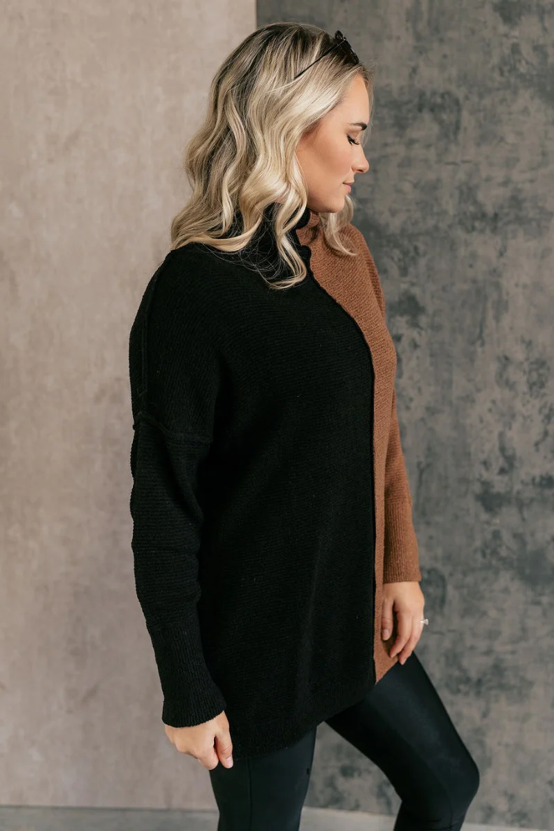 Freya Brown & Black Color Block Long Sleeve Sweater - Image 5