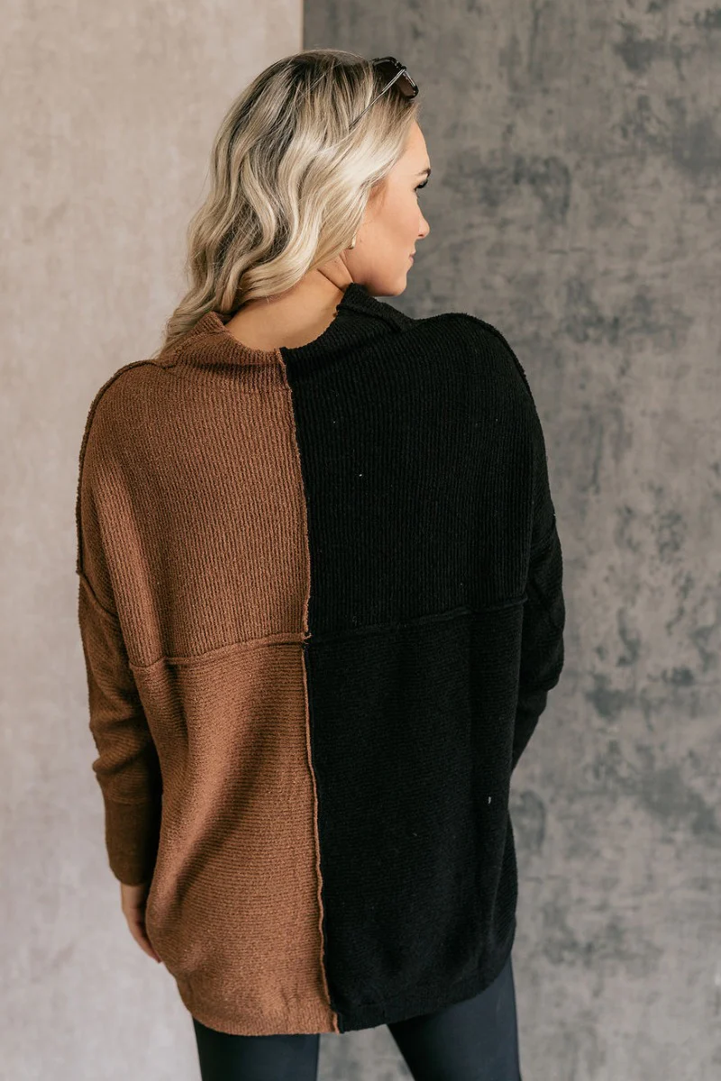 Freya Brown & Black Color Block Long Sleeve Sweater - Image 7
