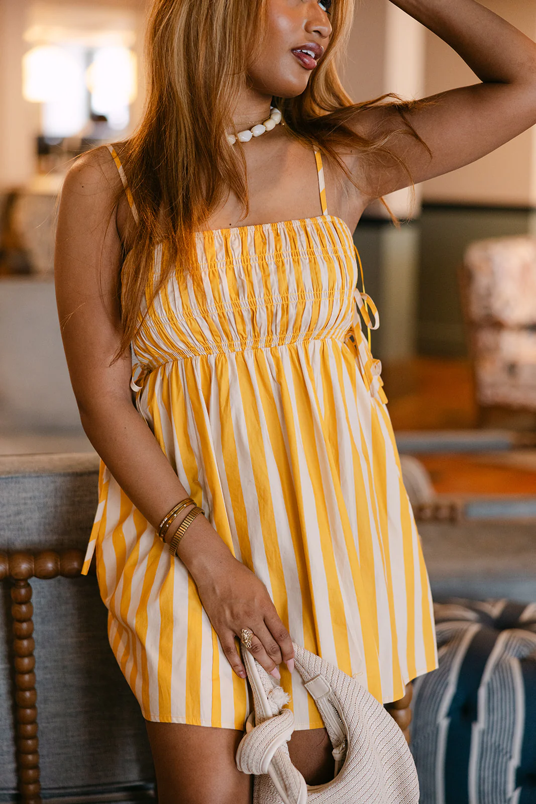 Lacey Yellow Striped Mini Dress - Image 3