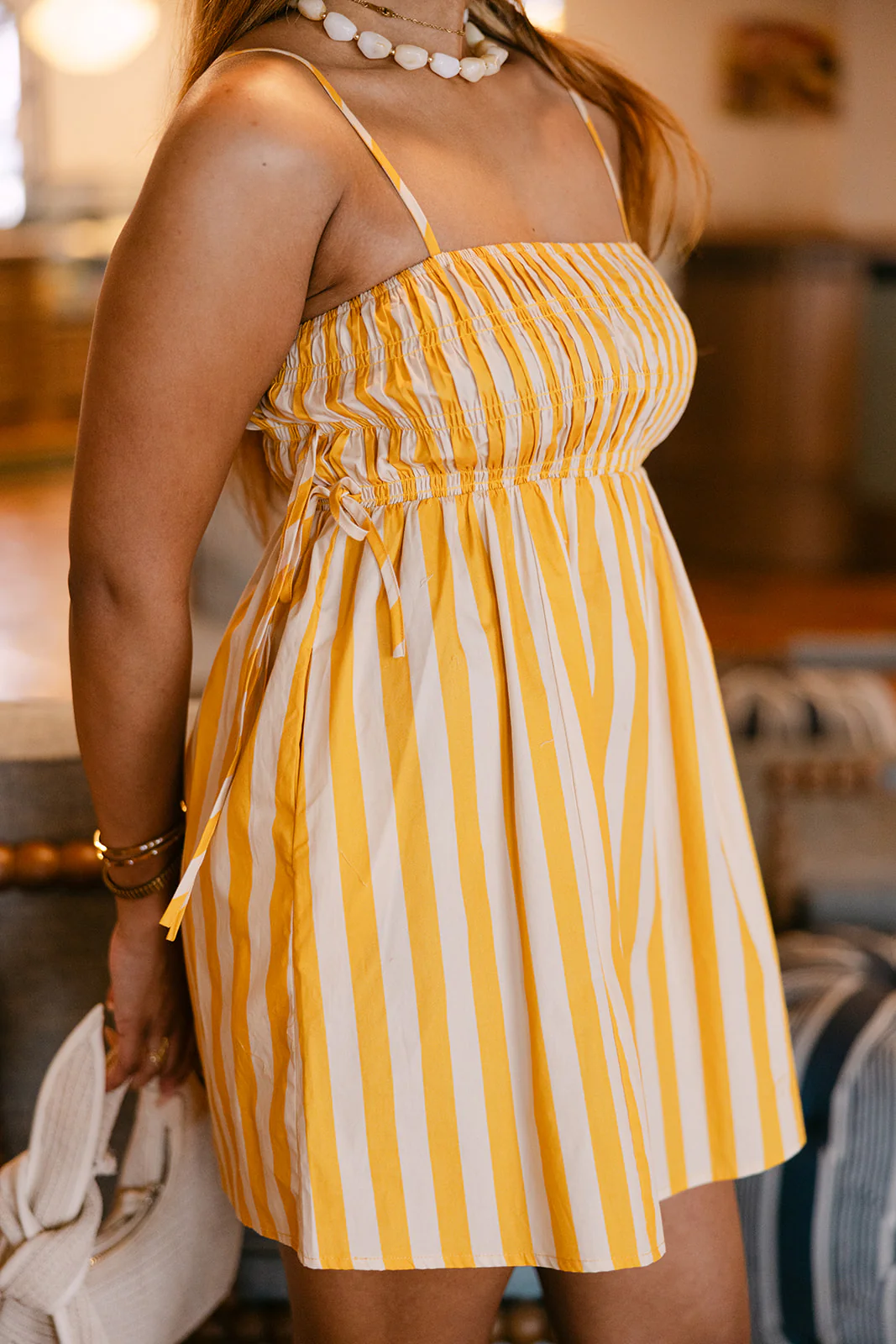 Lacey Yellow Striped Mini Dress - Image 4