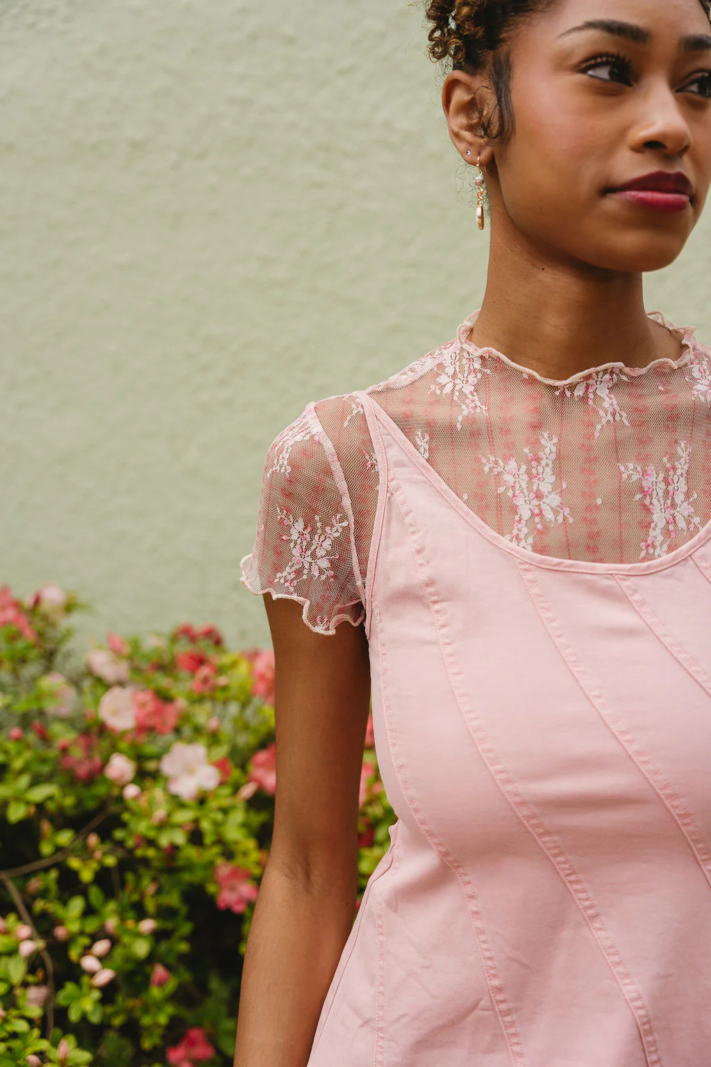 Gabrielle Pink & Ivory Floral Lace Top - Image 6
