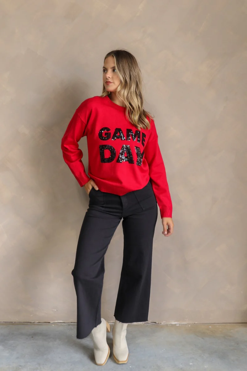 Game Day Red & Black Sequin Sweater