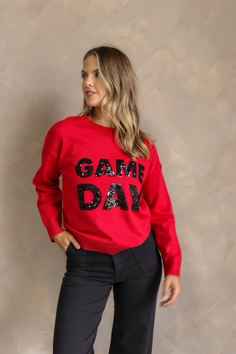 Game Day Red & Black Sequin Sweater - Image 2