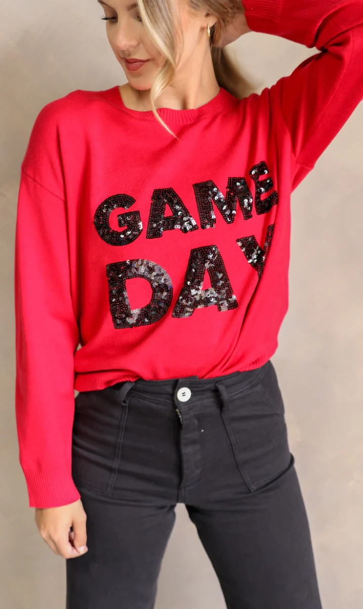 Game Day Red & Black Sequin Sweater - Image 3