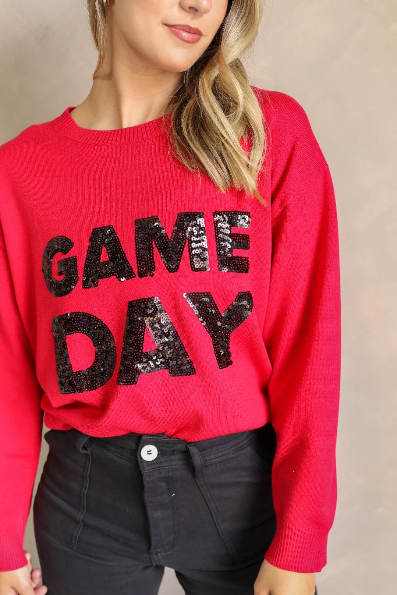 Game Day Red & Black Sequin Sweater - Image 4