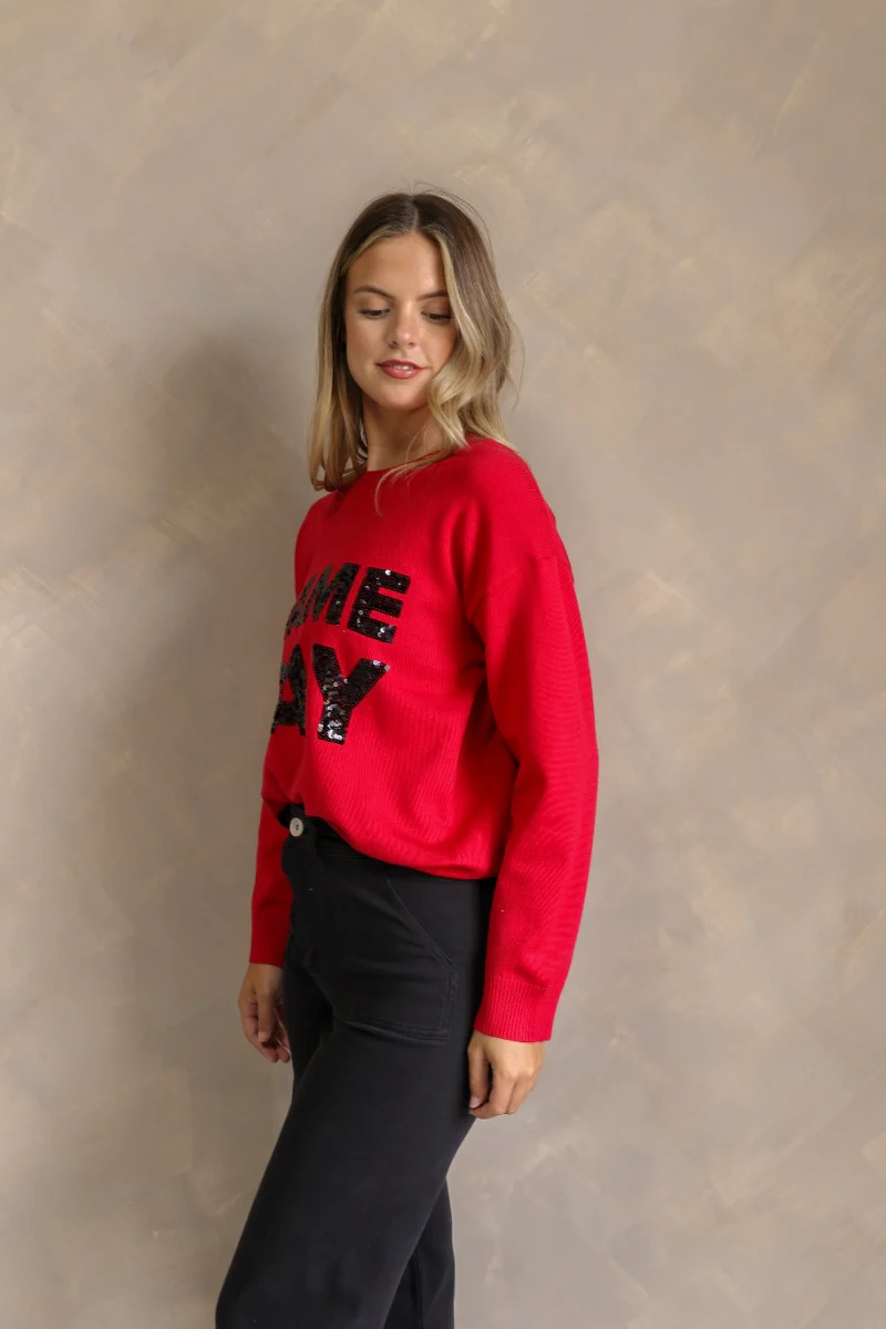 Game Day Red & Black Sequin Sweater - Image 5