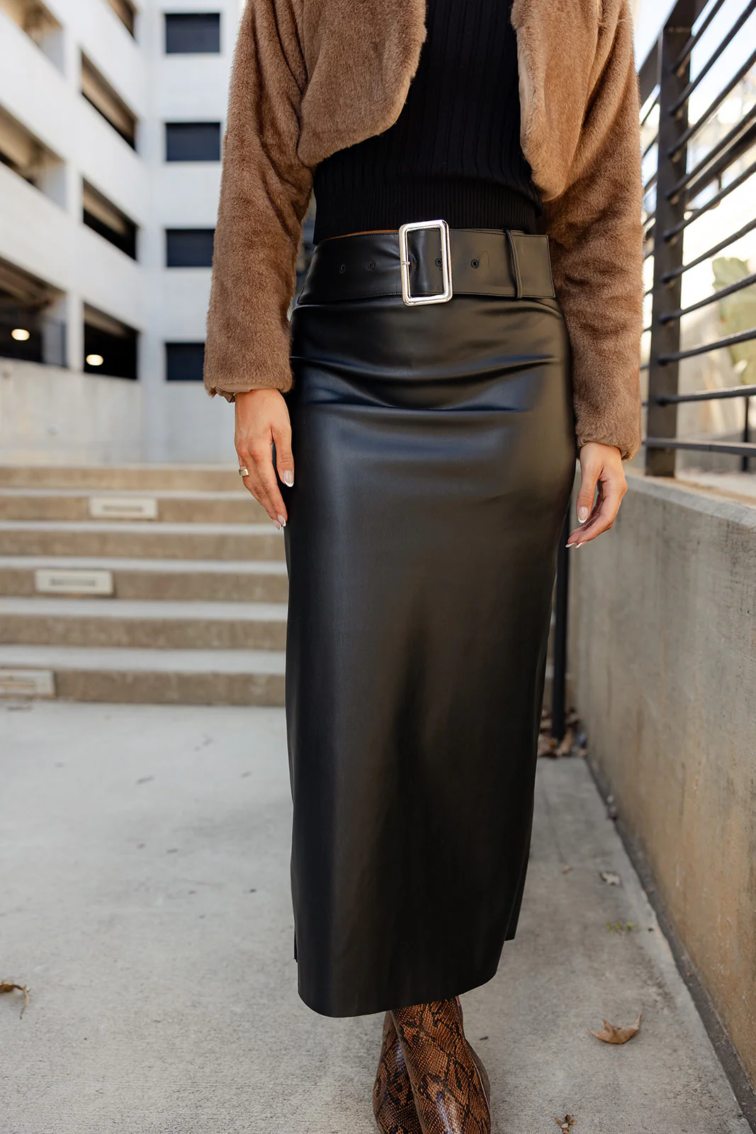 Gemma Black Faux Leather Midi Skirt - Image 2
