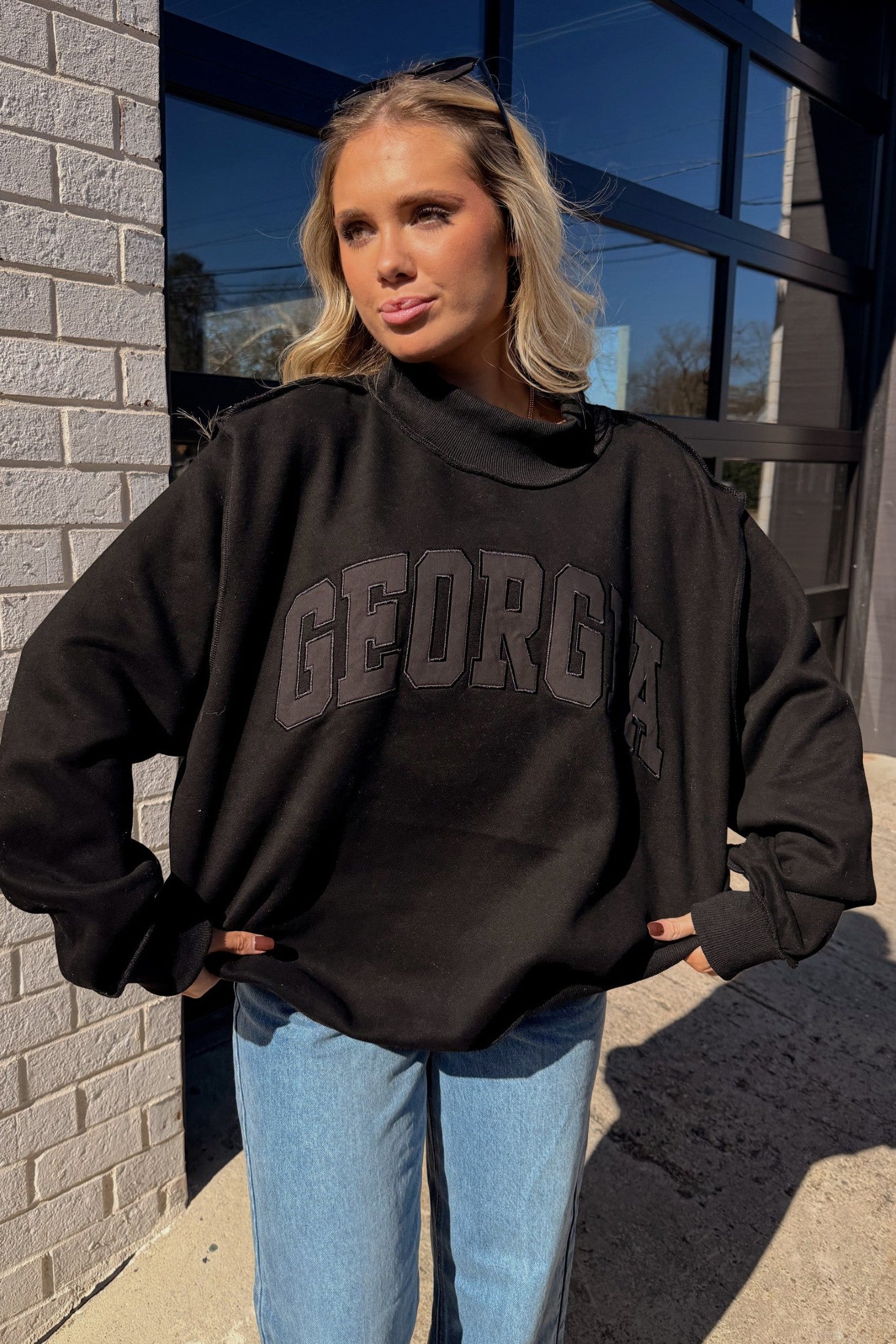 Georgia Black Mock Neck Sweatshirt