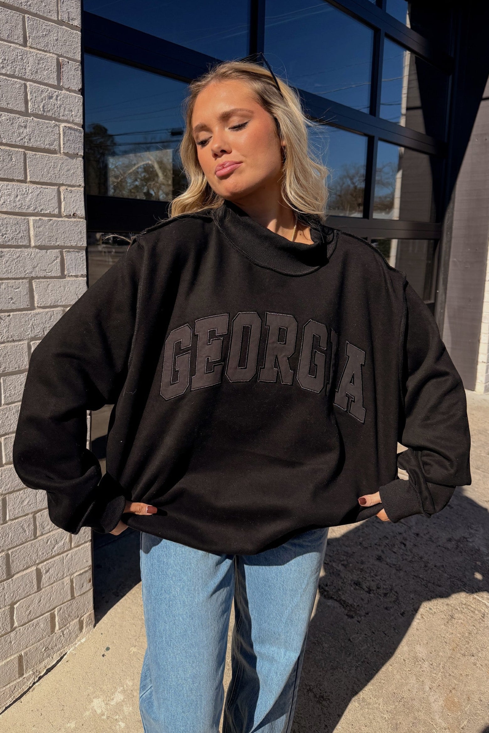 Georgia Black Mock Neck Sweatshirt - Image 2