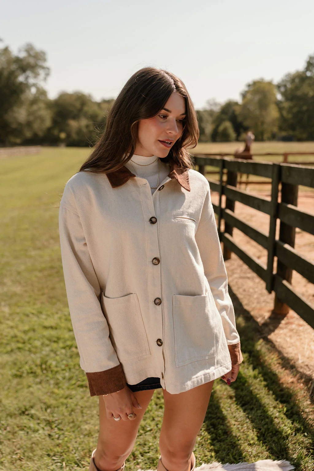 Georgia Cream & Brown Barn Jacket - Image 3