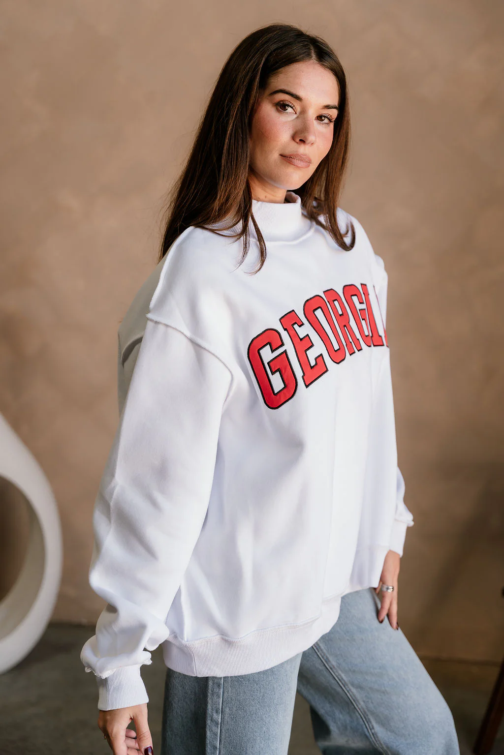 Georgia Red & White Mock Neck Sweatshirt - Image 2