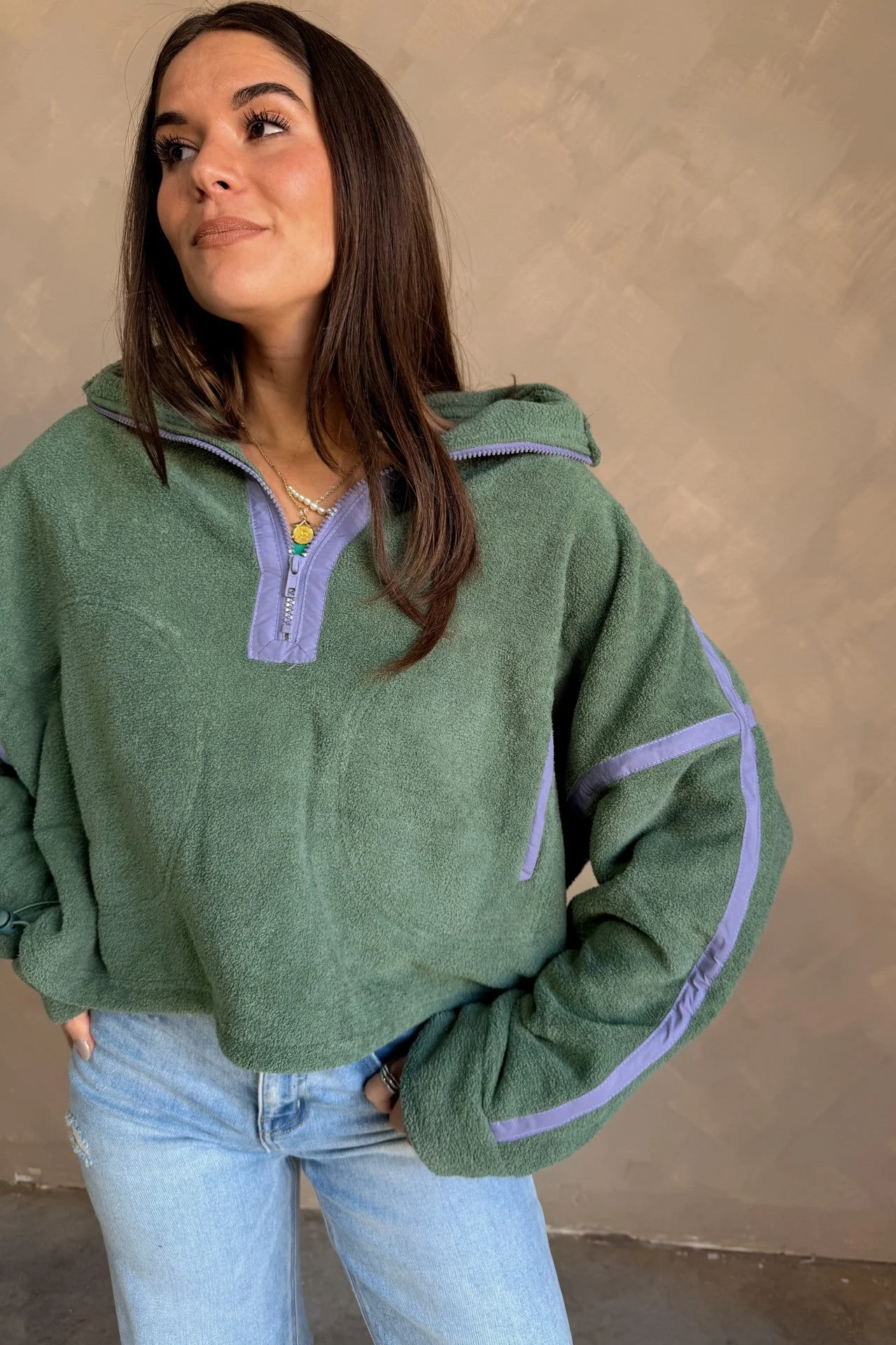 Gia Green & Lavender Quarter Zip Pullover - Image 12
