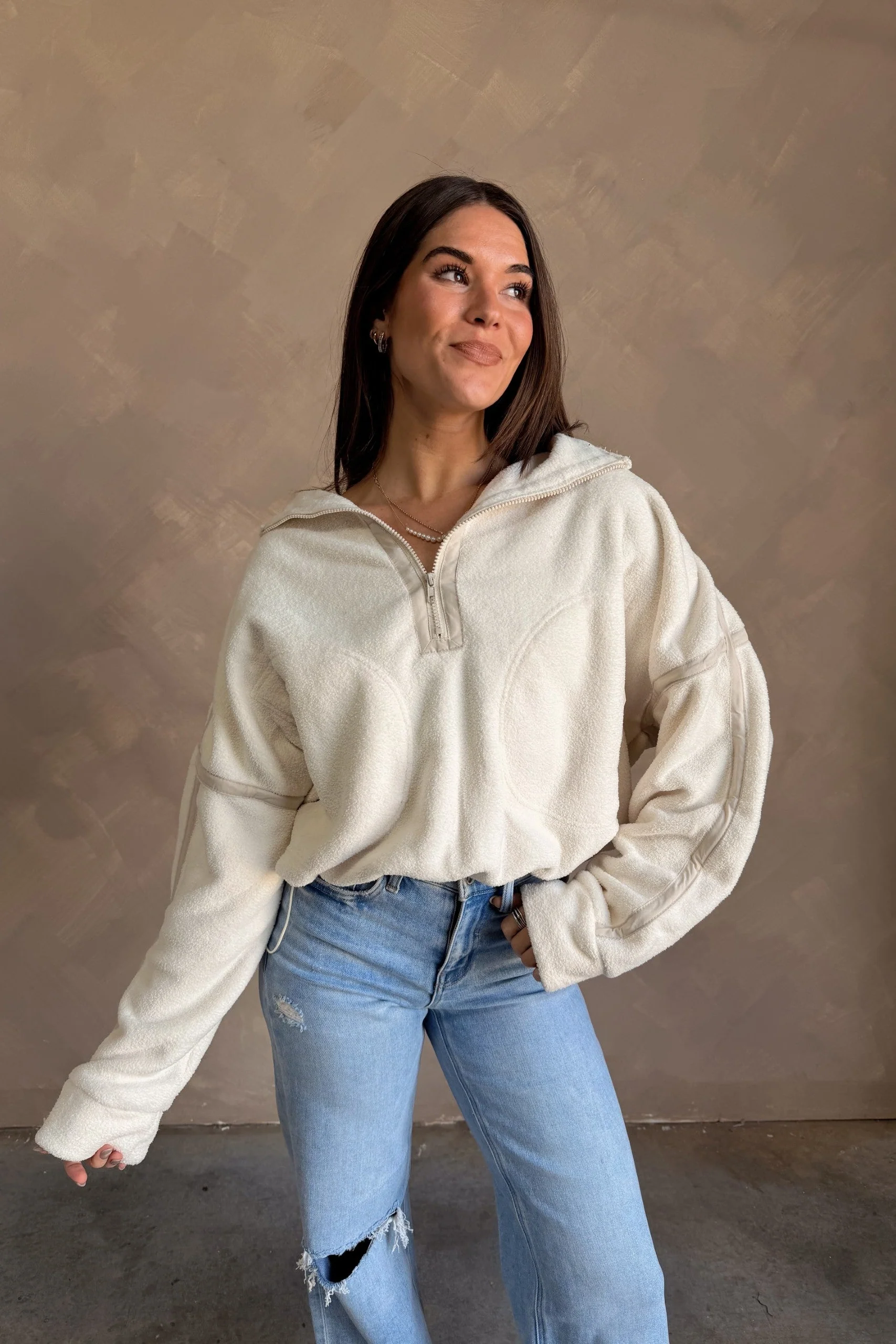 Gia Ivory & Beige Quarter Zip Pullover - Image 2