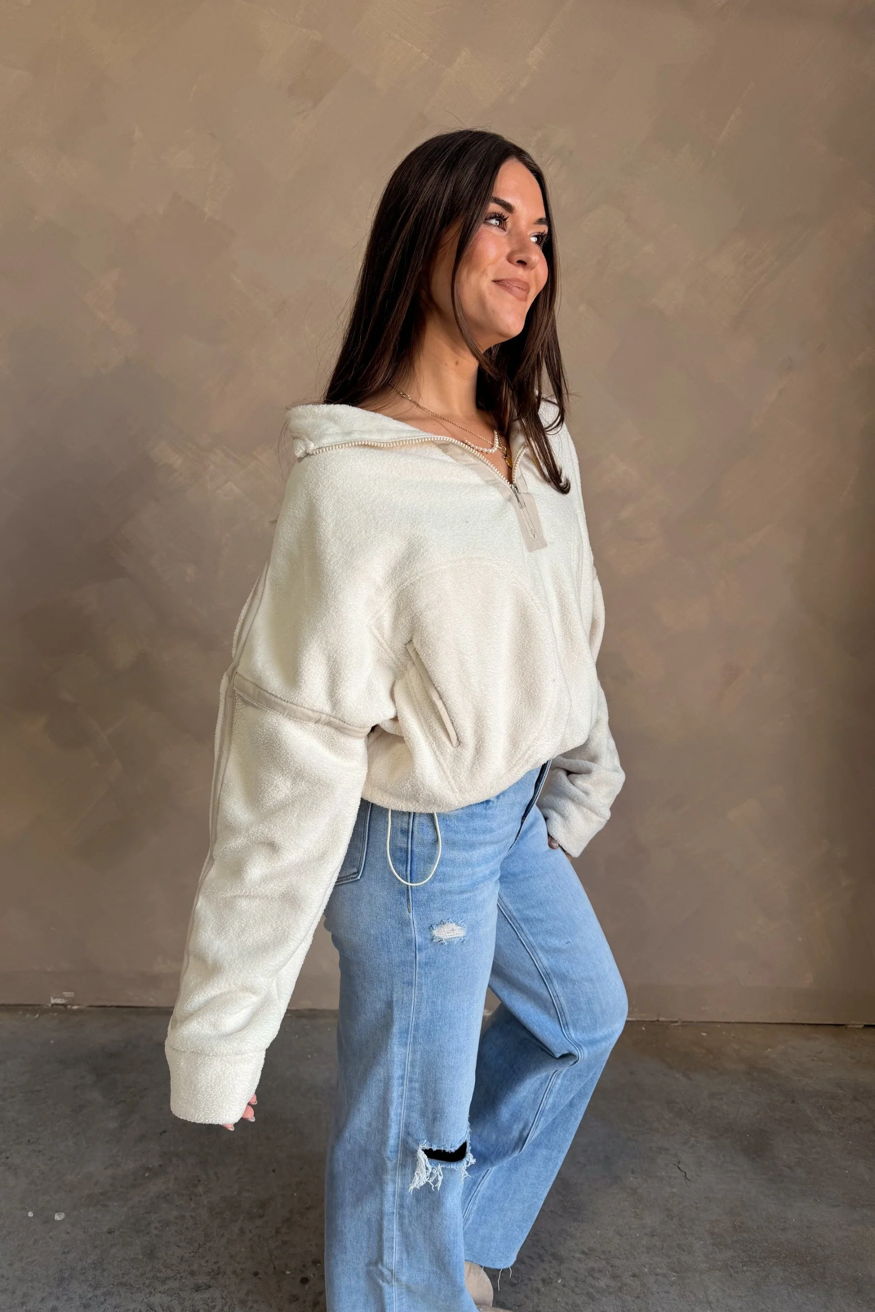 Gia Ivory & Beige Quarter Zip Pullover - Image 4
