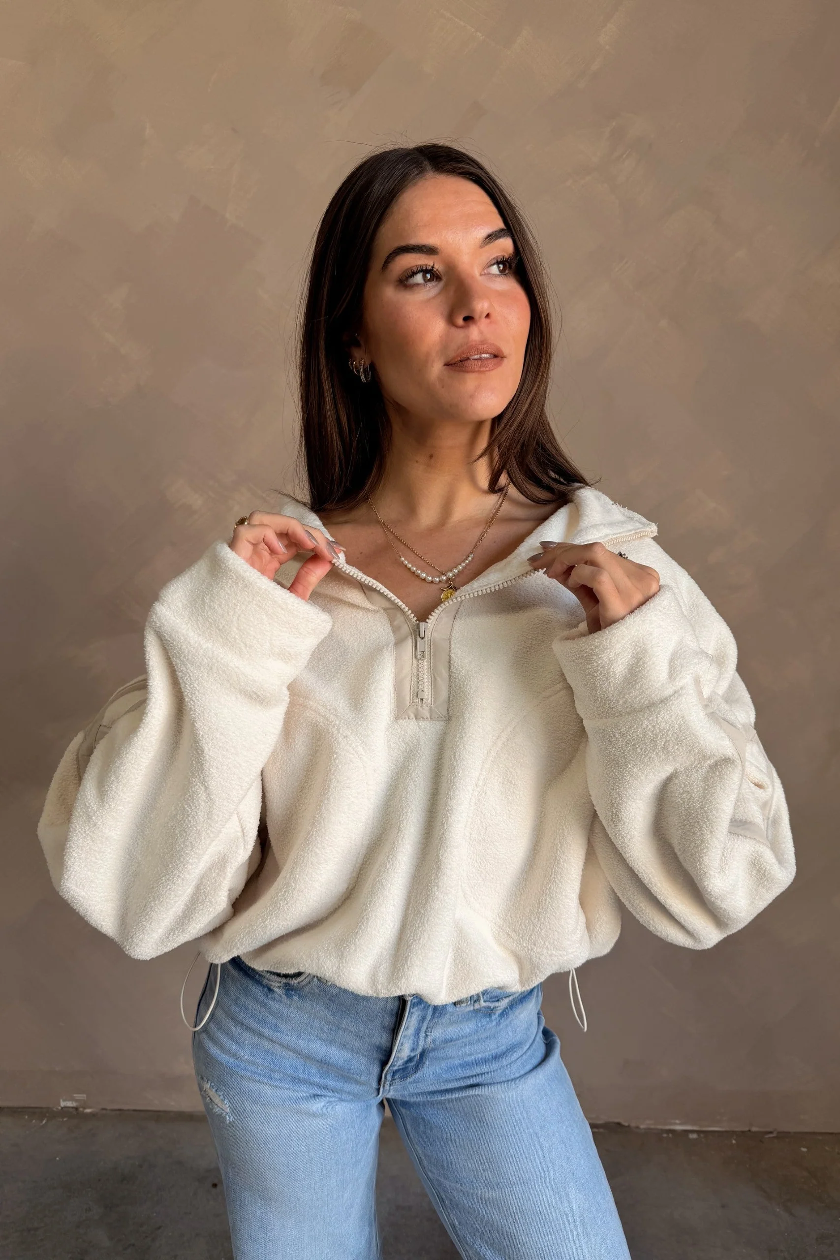 Gia Ivory & Beige Quarter Zip Pullover - Image 5