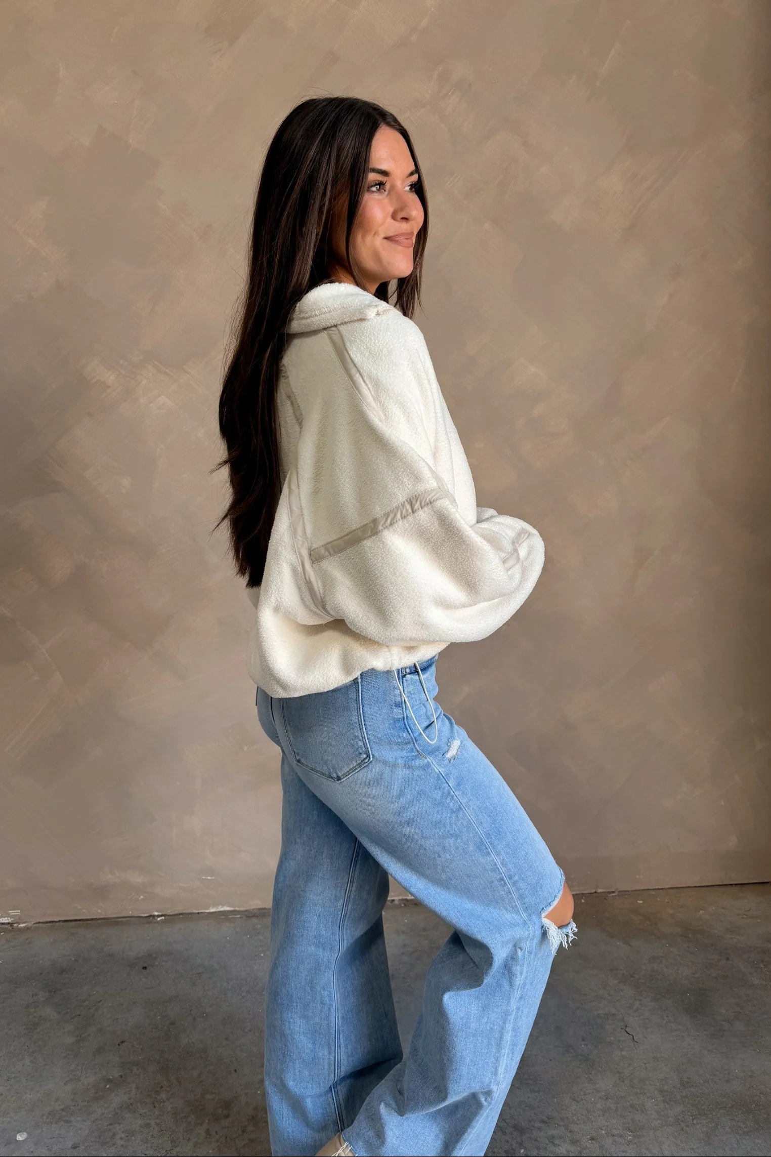 Gia Ivory & Beige Quarter Zip Pullover - Image 7