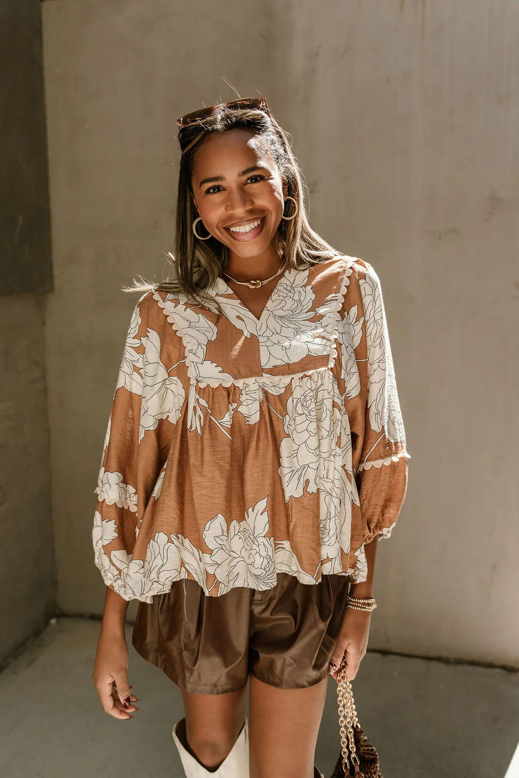 Giada Camel & White Floral Top - Image 3