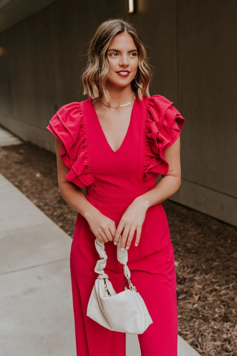 Giana Hot Pink Wide Leg Ruffle Jumpsuit - Image 3