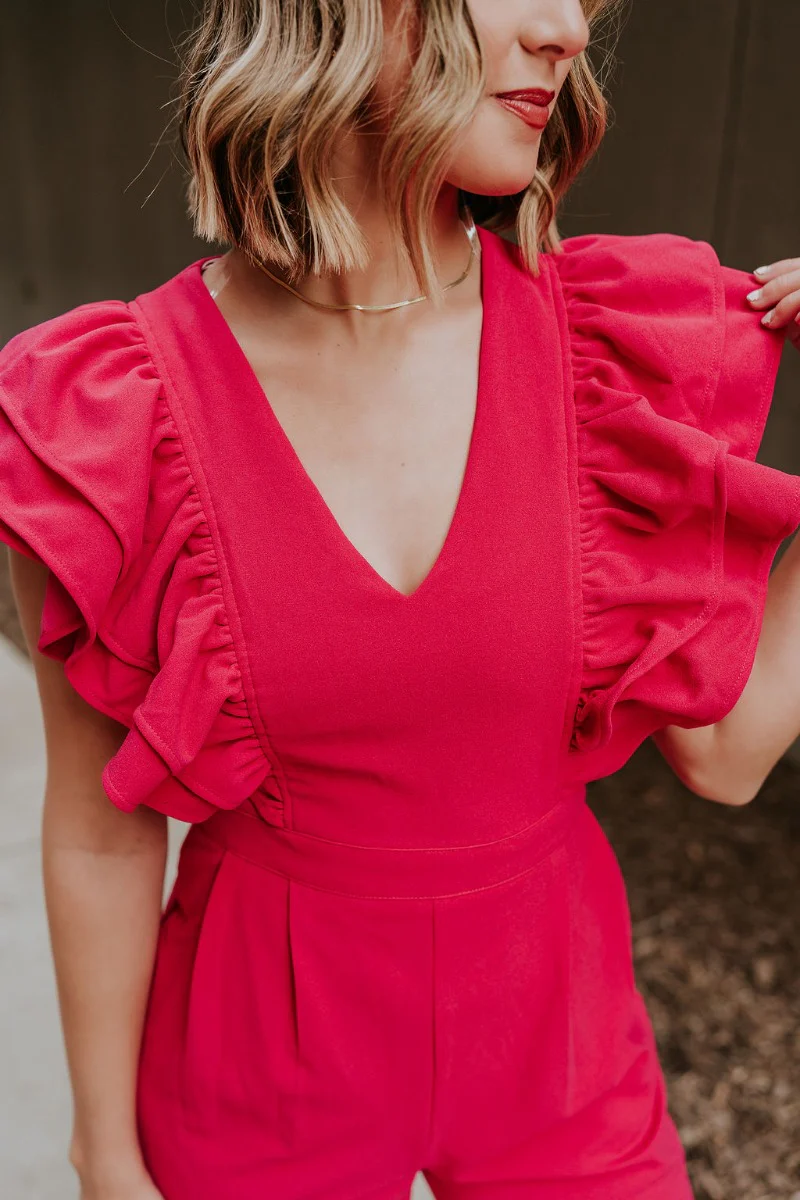 Giana Hot Pink Wide Leg Ruffle Jumpsuit - Image 4
