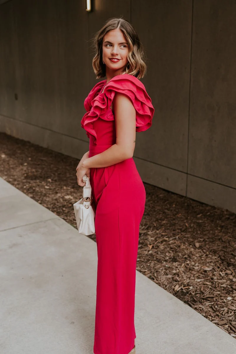 Giana Hot Pink Wide Leg Ruffle Jumpsuit - Image 5