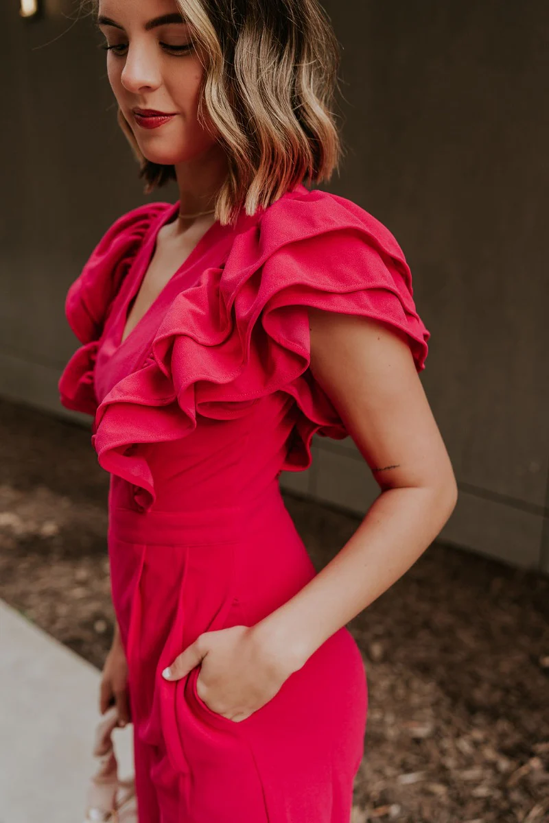 Giana Hot Pink Wide Leg Ruffle Jumpsuit - Image 7