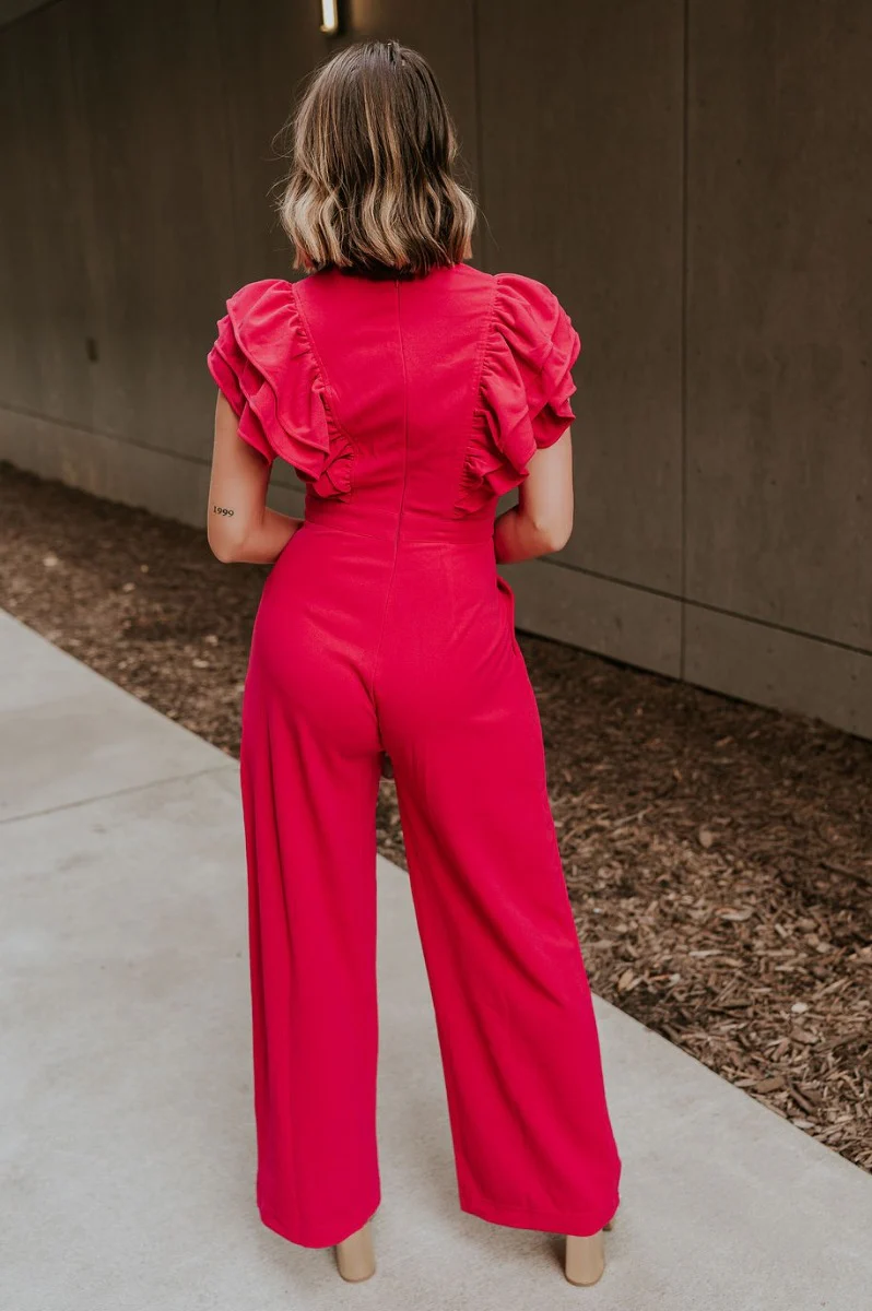 Giana Hot Pink Wide Leg Ruffle Jumpsuit - Image 8