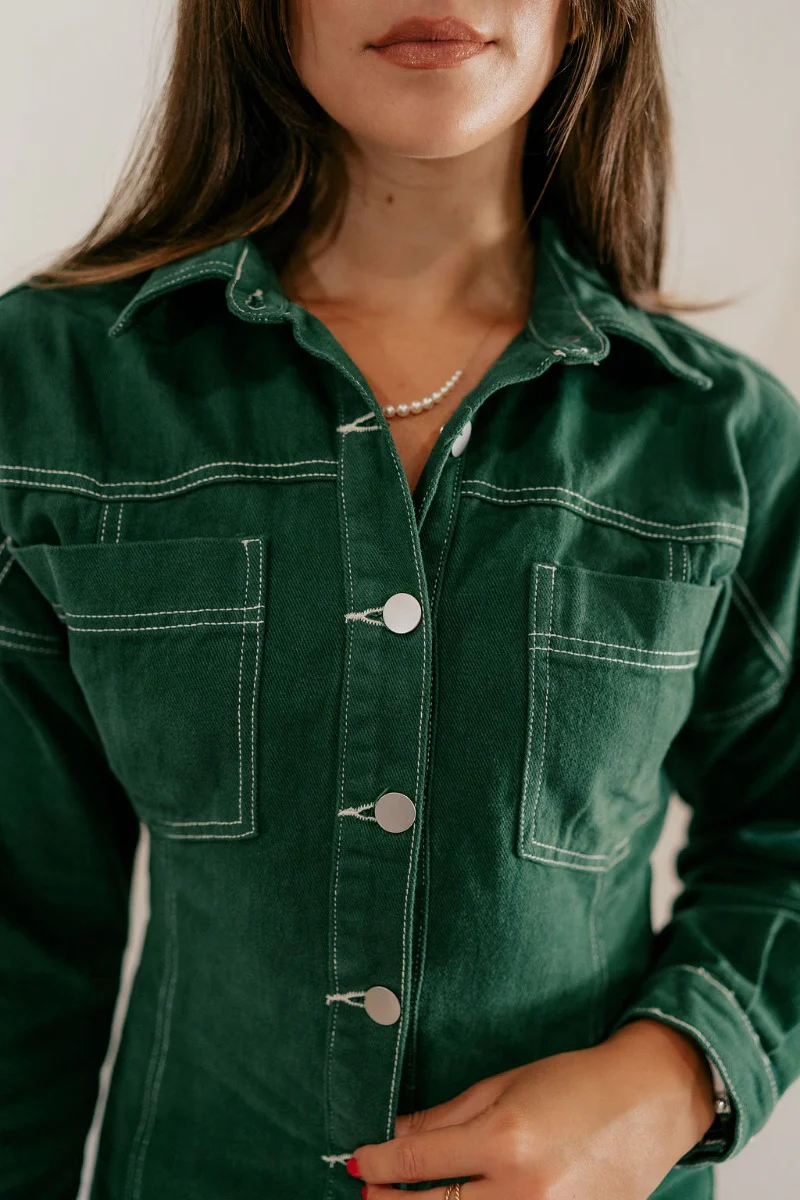 Gianna Dark Green Button Front Dress - Image 3