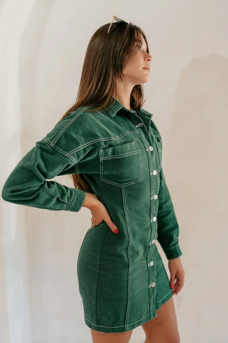 Gianna Dark Green Button Front Dress - Image 5