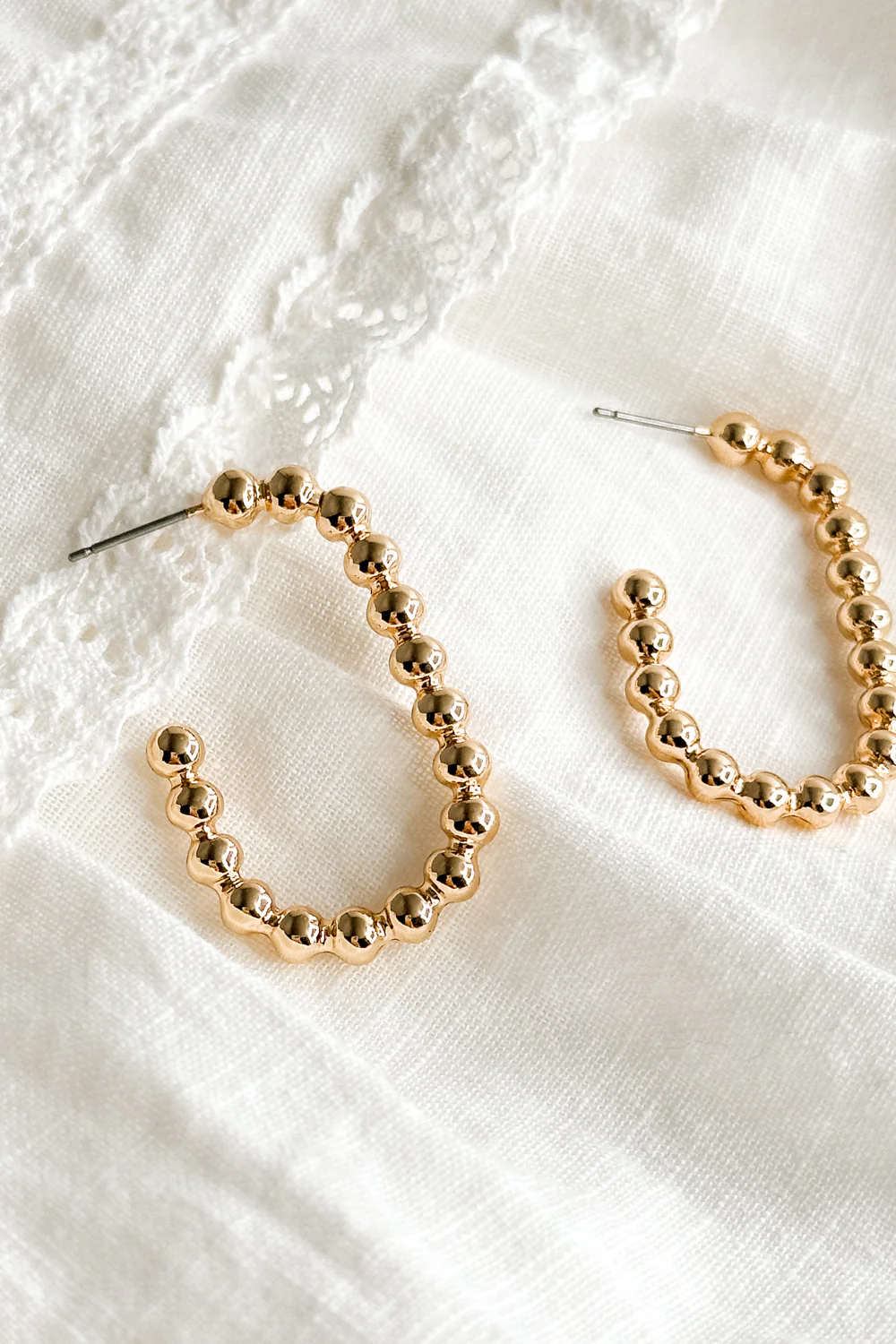 Gianna Gold Beaded Open Hoop Earrings - Image 2