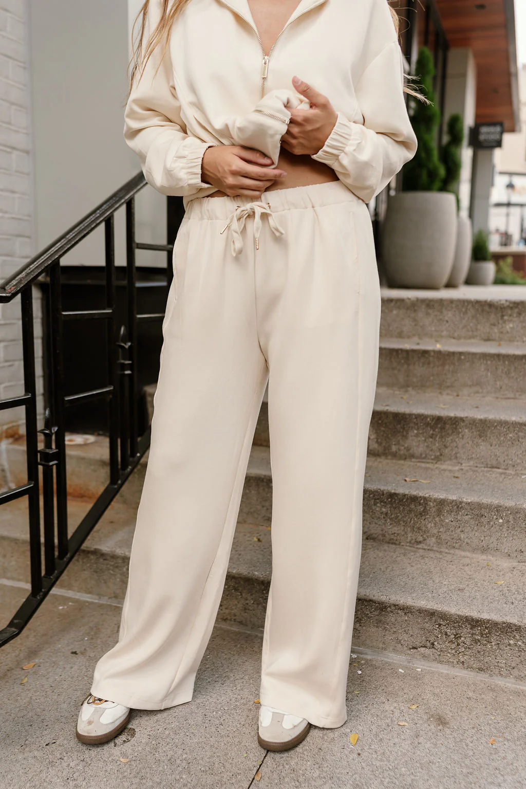 Gigi Cream Drawstring Wide Leg Pants - Image 4