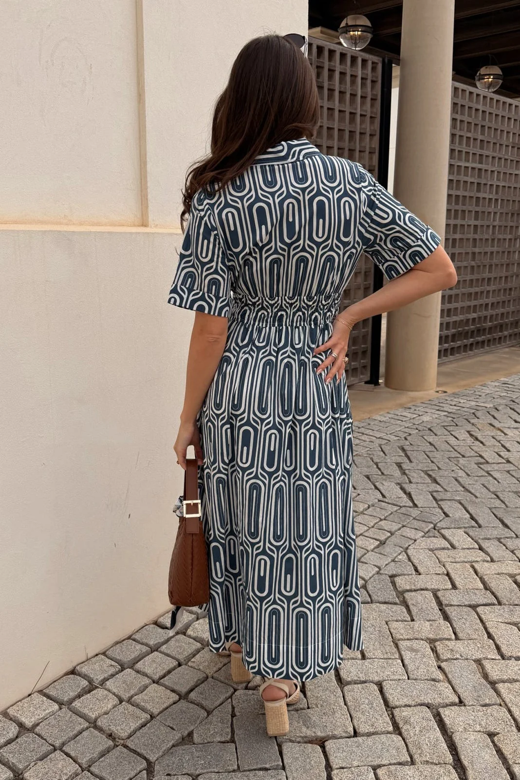 Gina Navy & White Printed Midi Dress - Image 5