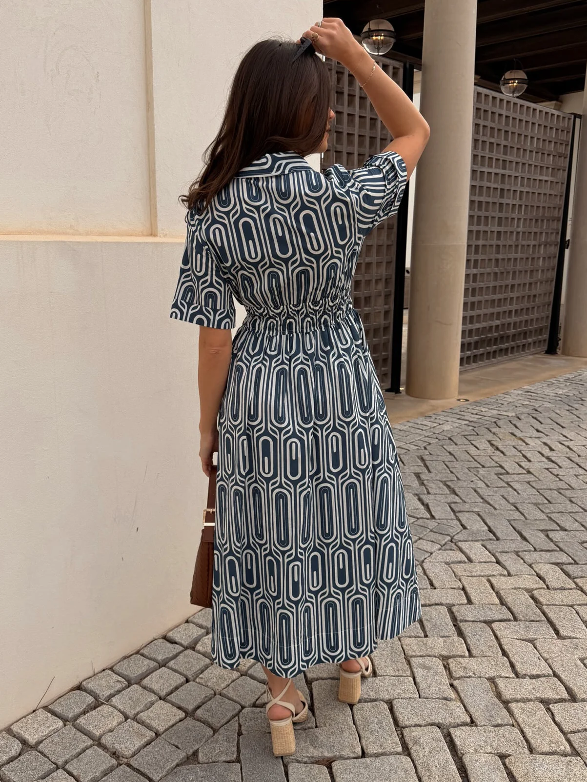 Gina Navy & White Printed Midi Dress - Image 6