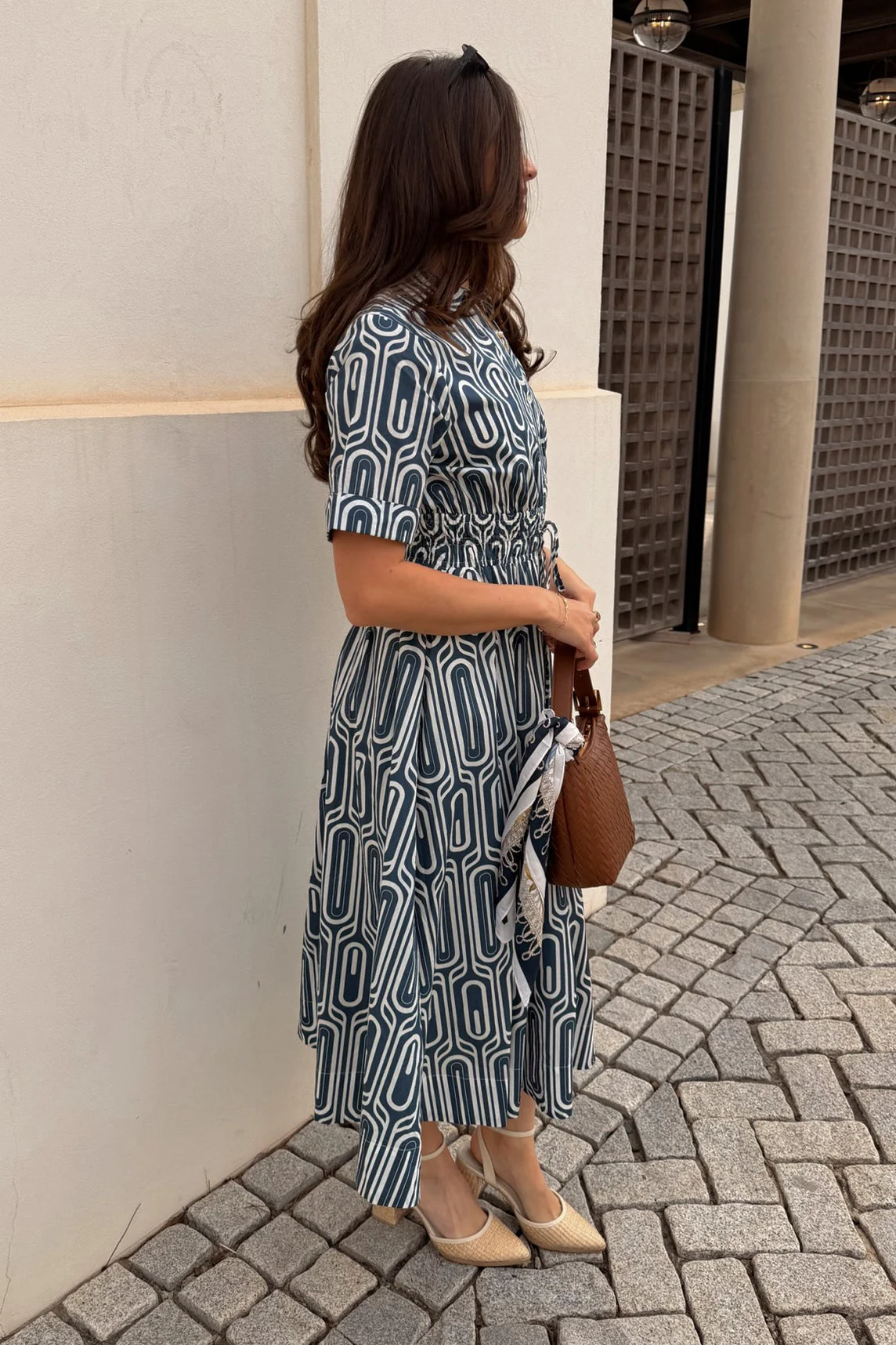 Gina Navy & White Printed Midi Dress - Image 7