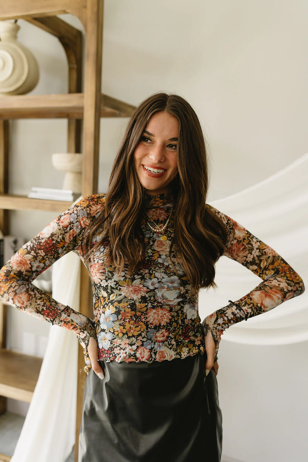 Gisele Black Multi Floral Mesh Top - Image 5