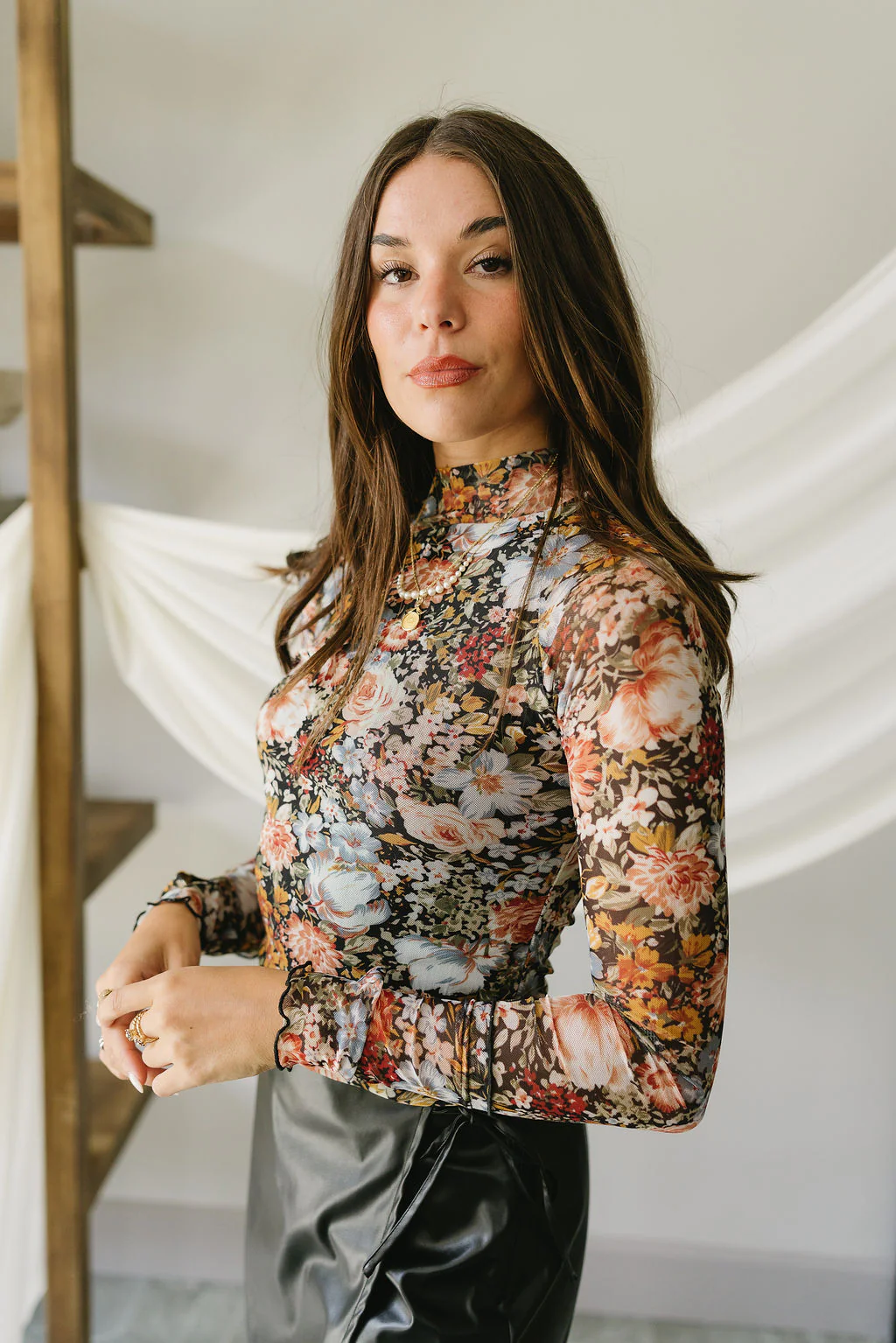 Gisele Black Multi Floral Mesh Top - Image 7