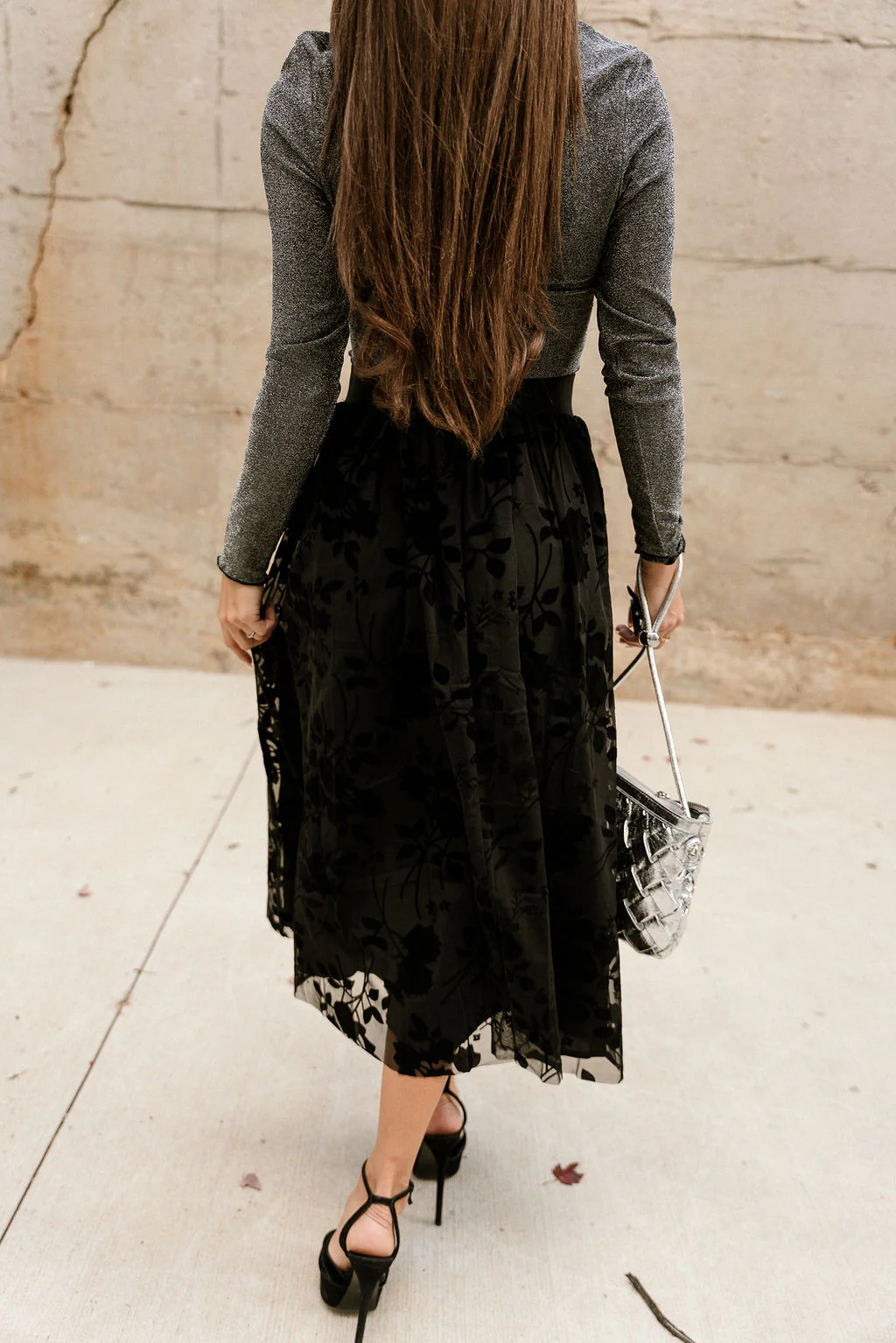 Giselle Black Velvet Floral Midi Skirt - Image 8