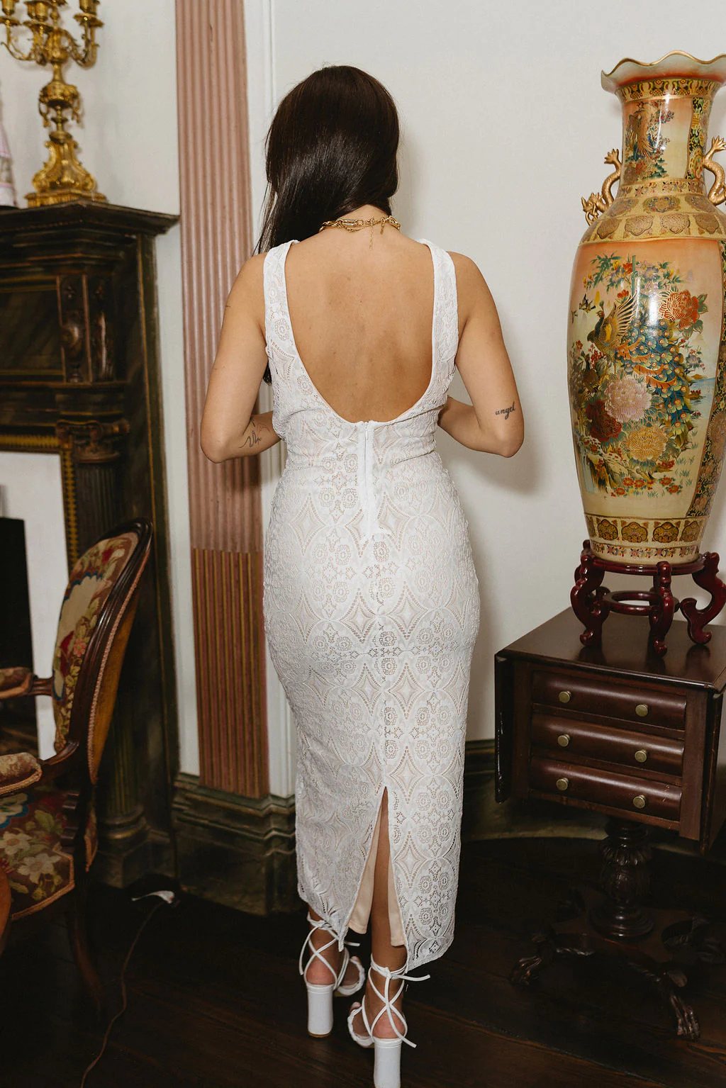 Giselle White Lace Midi Dress - Image 5