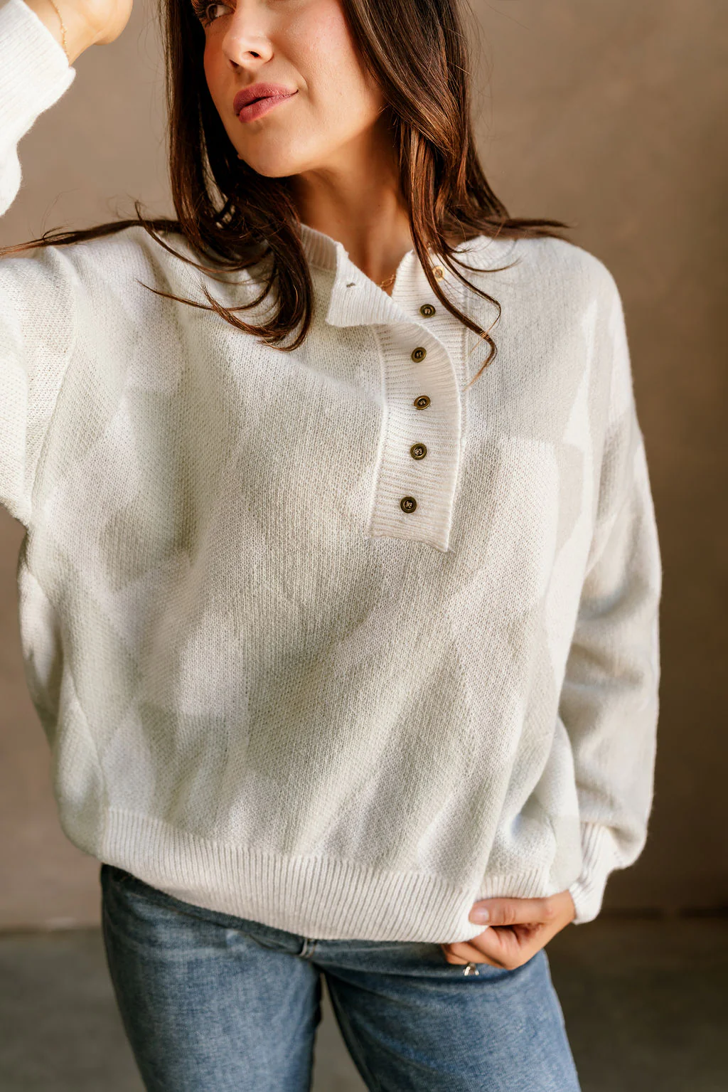 Grace Cream & Stone Quarter Button-Up Sweater - Image 2