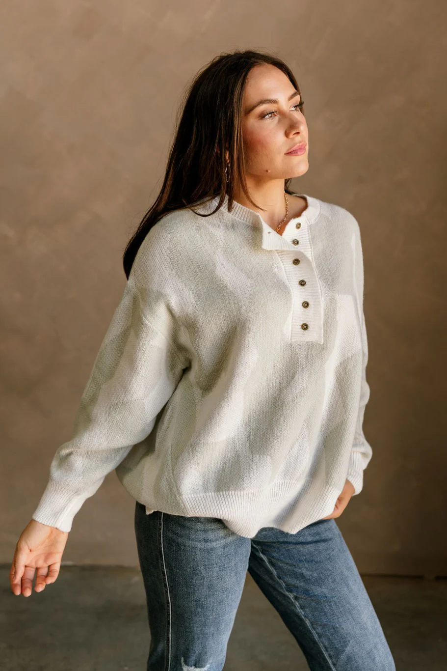 Grace Cream & Stone Quarter Button-Up Sweater - Image 5