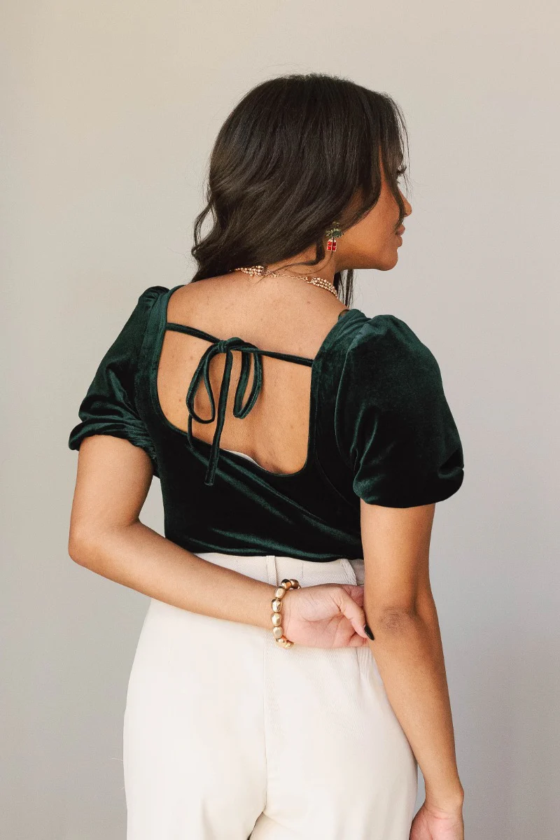 Grace Forest Green Velvet Short Sleeve Bodysuit - Image 4